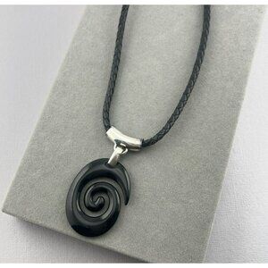 RLM Studio Sterling Pendant Necklace Onyx Koru Spiral Greek Black Lee Morris